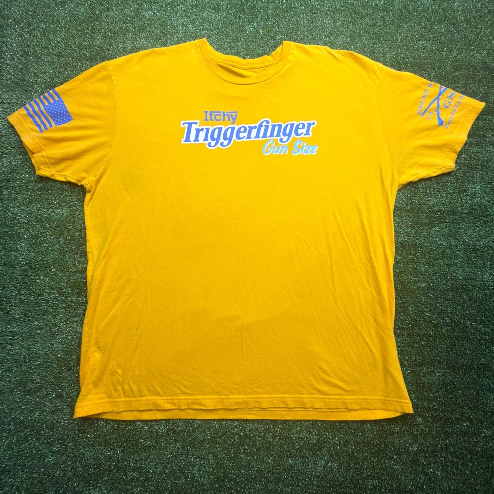 Grunt Style Mens 2XL Itchy Triggerfinger Gun Size Graphic T-Shirt Yellow Cotton